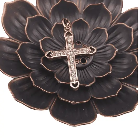 Pandantiv cupru placat cu aur roz 14k, model cruce cu incrustatie de zirconiu, imagine 2