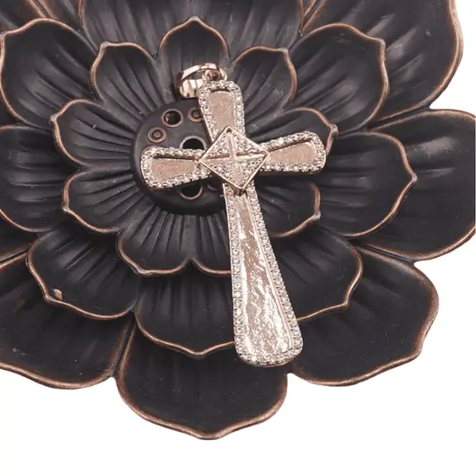 Pandantiv cupru placat cu aur roz 14k, model cruce cu margini rotunde, imagine 2