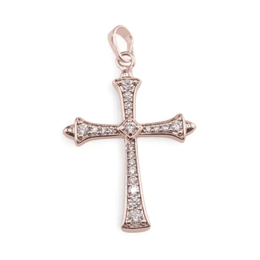 Pandantiv cupru placat cu aur roz 14k, model cruce cu romb central
