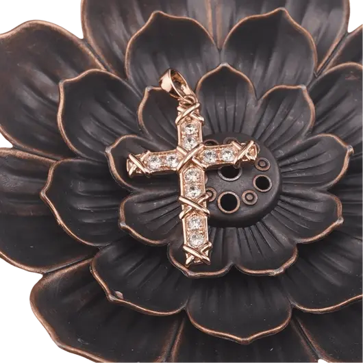 Pandantiv cupru placat cu aur roz 14k, model cruce cu zirconii, imagine 2