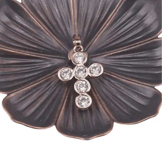 Pandantiv cupru placat cu aur roz 14k, model cruce din zirconii rotunde, imagine 2