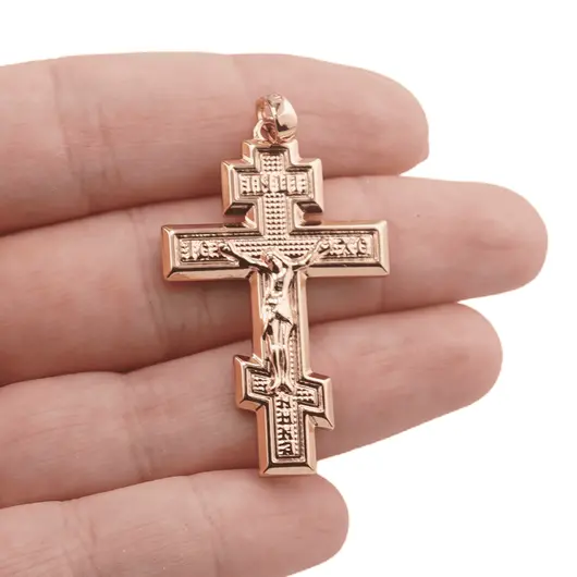 Pandantiv cupru placat cu aur roz 14k model cruciulita cu Iisus, 40mm, imagine 3