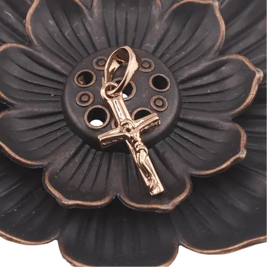 Pandantiv cupru placat cu aur roz 14k, model cruciulita cu Iisus, imagine 2