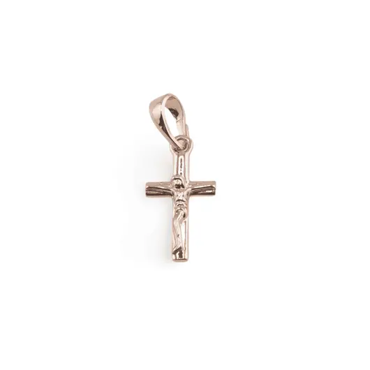Pandantiv cupru placat cu aur roz 14k, model cruciulita cu Iisus