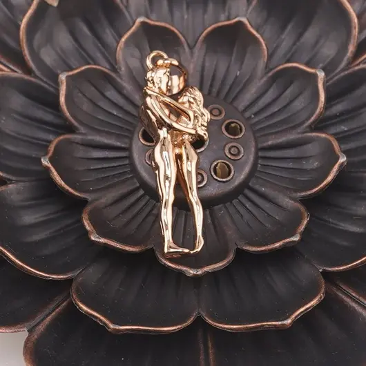 Pandantiv cupru placat cu aur roz 14k, model cuplu, imagine 2