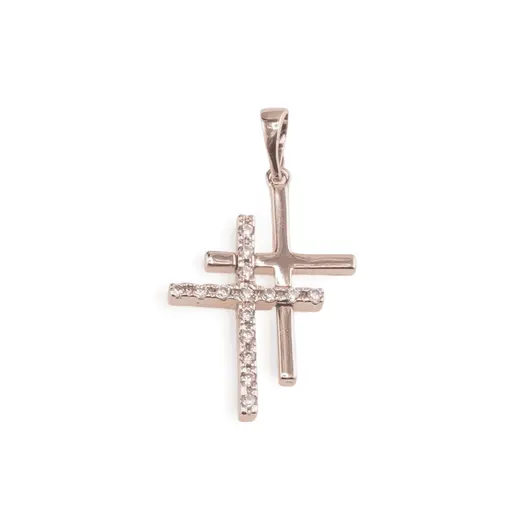 Pandantiv cupru placat cu aur roz 14k, model dublu cruce