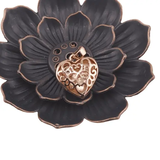 Pandantiv cupru placat cu aur roz 14k, model inima filigran, imagine 3