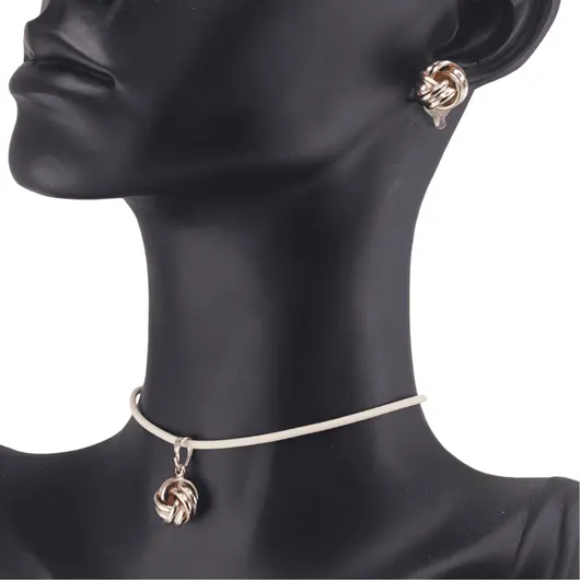 Set Cercei si Pandantiv din cupru placat cu aur galben 14k model impletit, imagine 2