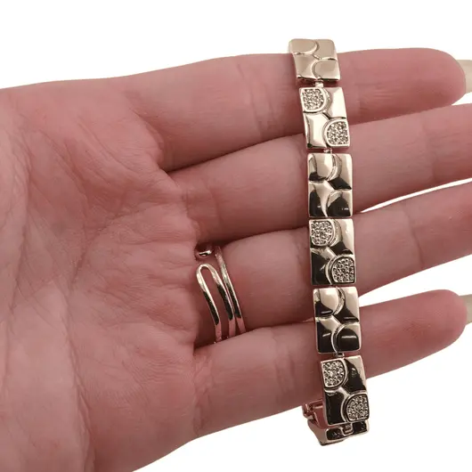 Bratara din cupru placat cu aur galben 18k lata, model gravat, imagine 3