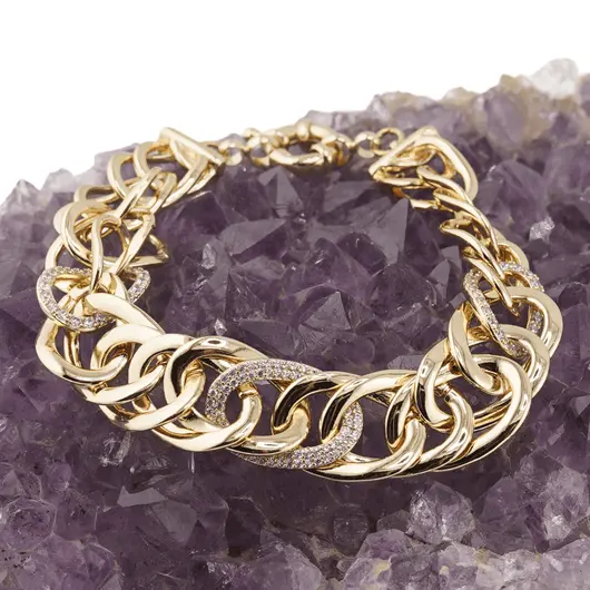 Bratara din cupru placat cu aur galben 18k, model bizantin lat, imagine 2