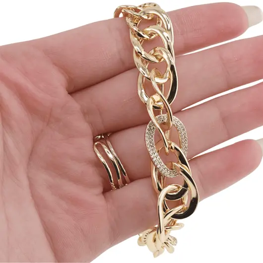 Bratara din cupru placat cu aur galben 18k, model bizantin lat, imagine 3