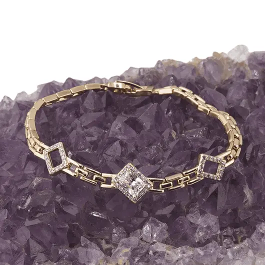 Bratara din cupru placat cu aur galben 18k, model box cu drepunghiuri, imagine 2