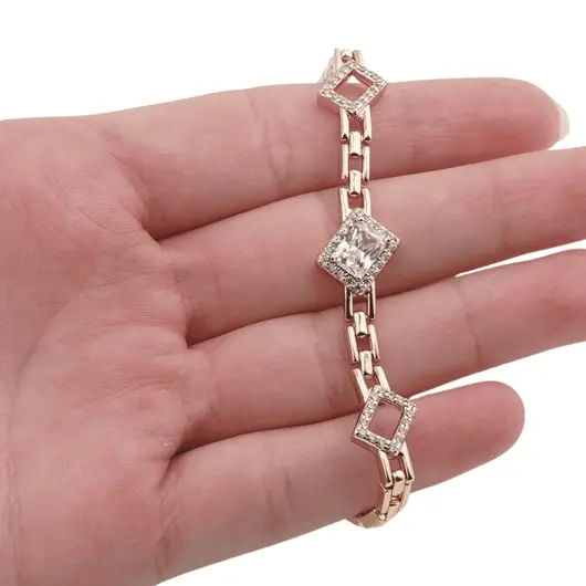 Bratara din cupru placat cu aur galben 18k, model box cu drepunghiuri, imagine 3