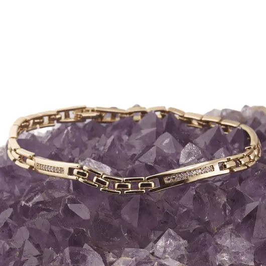 Bratara din cupru placat cu aur galben 18k, model box cu tablite, imagine 2