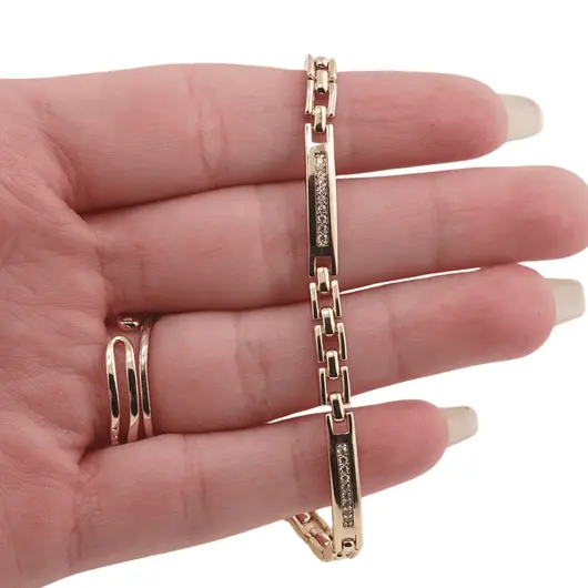 Bratara din cupru placat cu aur galben 18k, model box cu tablite, imagine 3