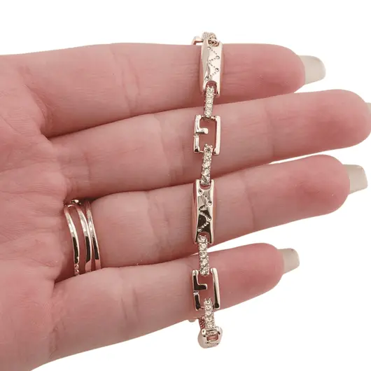 Bratara din cupru placat cu aur galben 18k, model box cu zirconii, imagine 3
