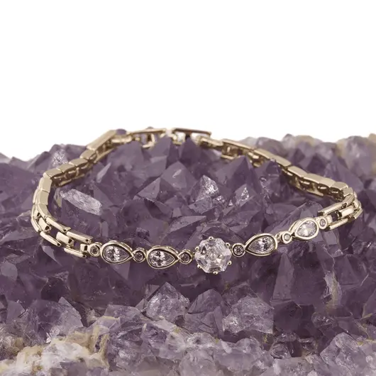 Bratara din cupru placat cu aur galben 18k, model box cu zirconii picatura, imagine 2