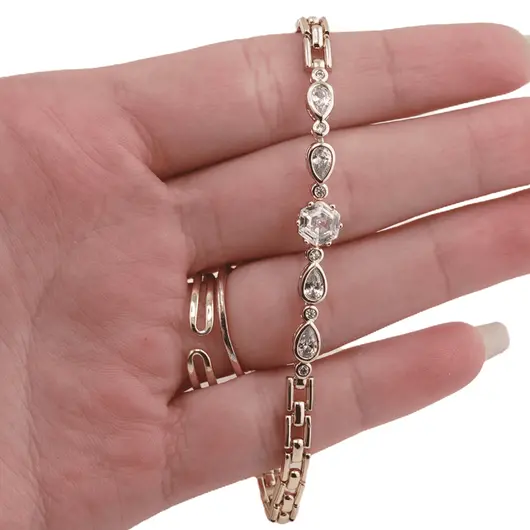 Bratara din cupru placat cu aur galben 18k, model box cu zirconii picatura, imagine 3