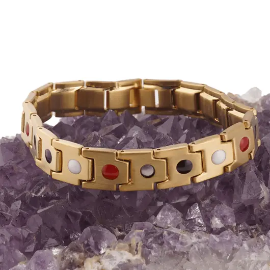 Bratara din cupru placat cu aur galben 18k, model curea ceas cu doua fete, imagine 2