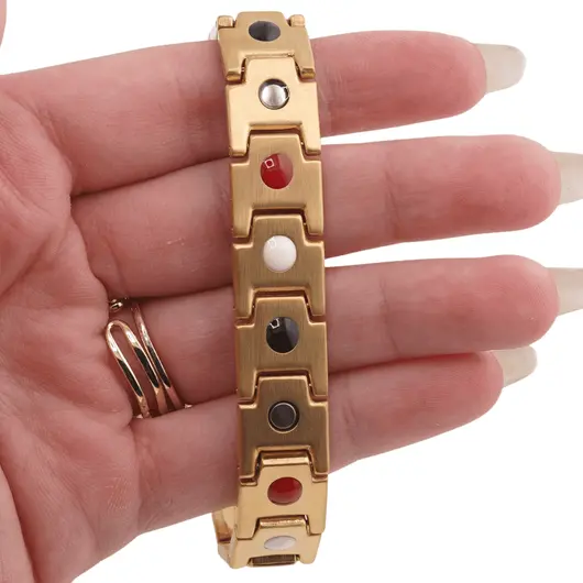 Bratara din cupru placat cu aur galben 18k, model curea ceas cu doua fete, imagine 3