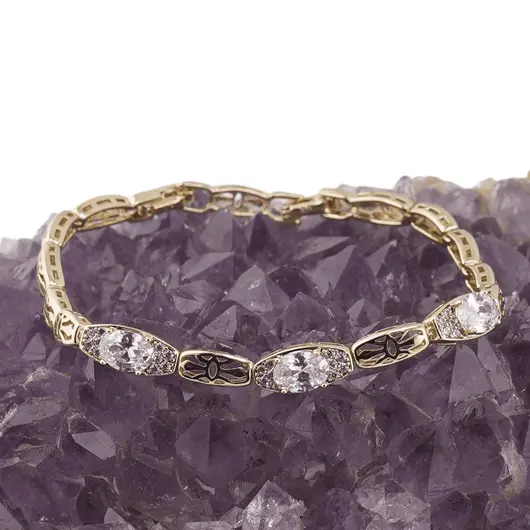Bratara din cupru placat cu aur galben 18k, model dreptunghiular cu zirconii, imagine 2