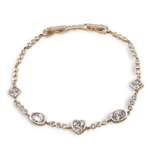 Bratara din cupru placat cu aur galben 18k, model geometric si inima cu zirconii