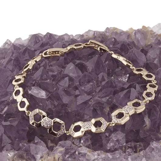Bratara din cupru placat cu aur galben 18k, model honeycomb, imagine 2