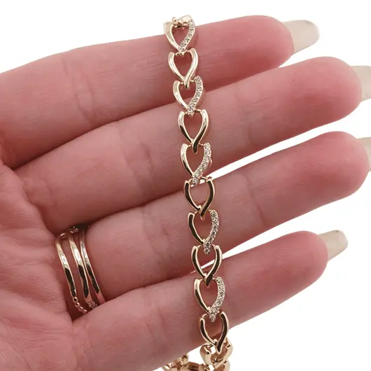 Bratara din cupru placat cu aur galben 18k, model inimioare, imagine 3
