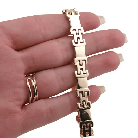Bratara din cupru placat cu aur galben 18k, model litera H, imagine 3