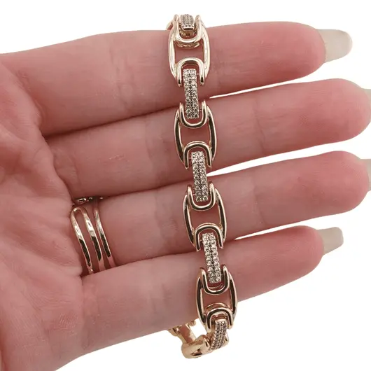 Bratara din cupru placat cu aur galben 18k, model marin cu zirconiu, imagine 3