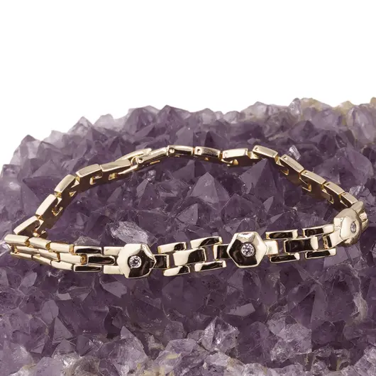 Bratara din cupru placat cu aur galben 18k, model panther cu elemente hexagonale, imagine 2