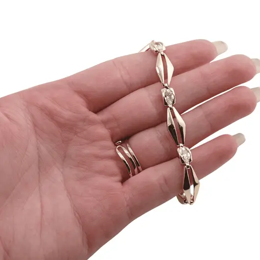 Bratara din cupru placat cu aur galben 18k, model romb si zirconii, imagine 3