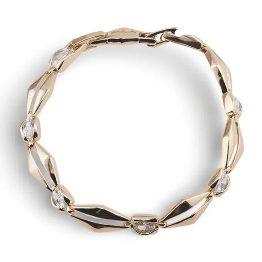 Bratara din cupru placat cu aur galben 18k, model romb si zirconii
