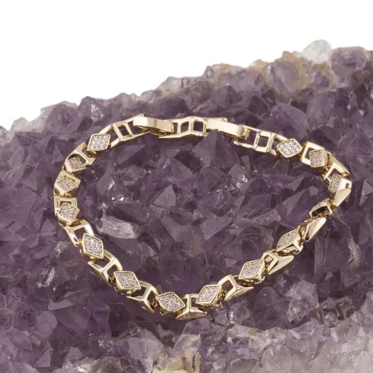 Bratara din cupru placat cu aur galben 18k, model rombic, imagine 2