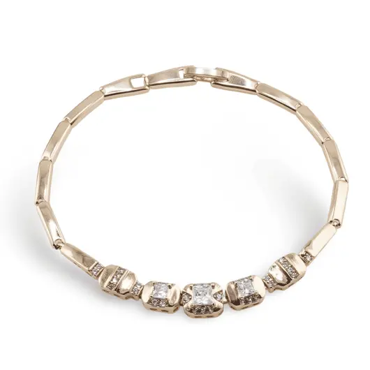 Bratara din cupru placat cu aur galben 18k, model tablite cu zirconiu cubic