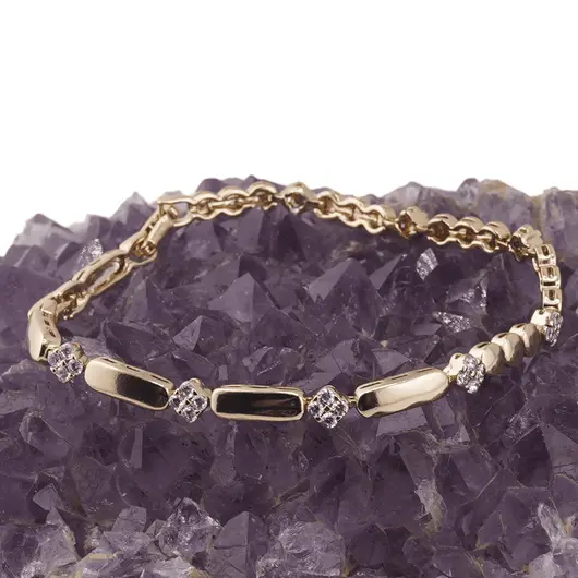 Bratara din cupru placat cu aur galben 18k, model tablite si flori, imagine 2