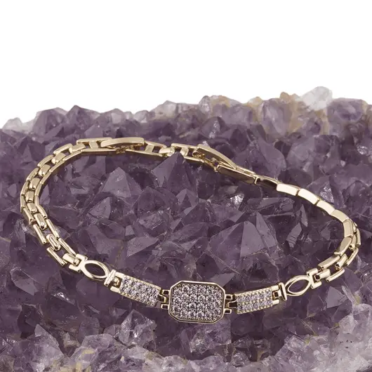 Bratara din cupru placat cu aur galben 18k, model trei tablite, imagine 2