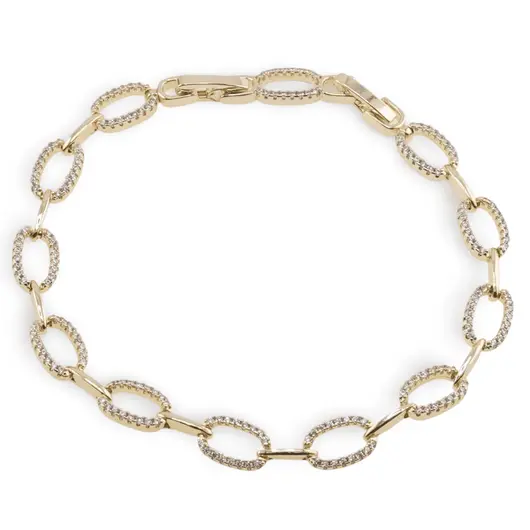 Bratara din cupru placat cu aur galben 18k, model zale alungite si zirconiu