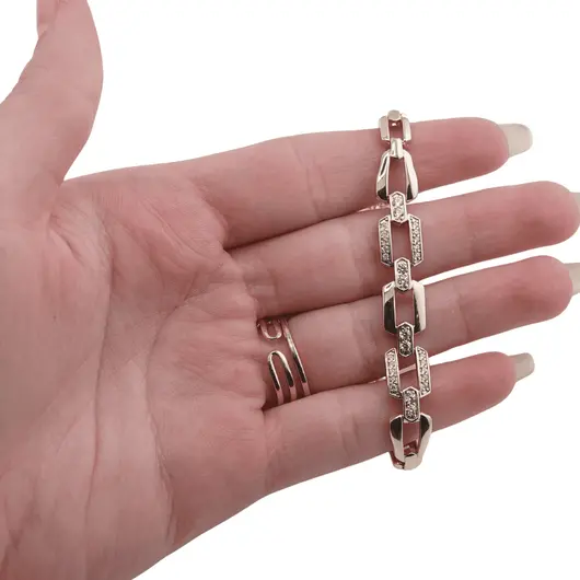 Bratara din cupru placat cu aur galben 18k, model zale dreptunghiulare cu zirconii, imagine 3