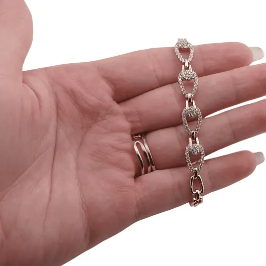 Bratara din cupru placat cu aur galben 18k, model zale ovale cu zirconii, imagine 3