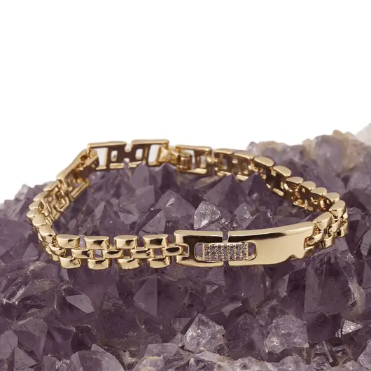 Bratara din cupru placat cu aur galben 18k, model zale panther si tablita, imagine 2