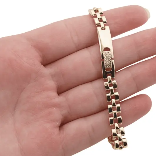 Bratara din cupru placat cu aur galben 18k, model zale panther si tablita, imagine 3