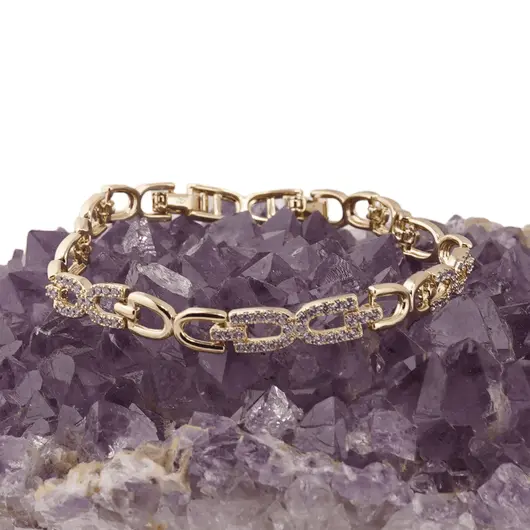 Bratara din cupru placat cu aur galben 18k, model zale semi ovale, imagine 2