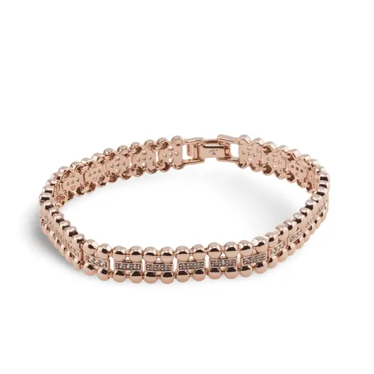 Bratara din cupru placat cu aur roz 18k lata, model mesh cu bumbi plati