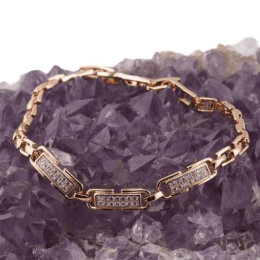 Bratara din cupru placat cu aur roz 18k, model box cu tablite, imagine 2