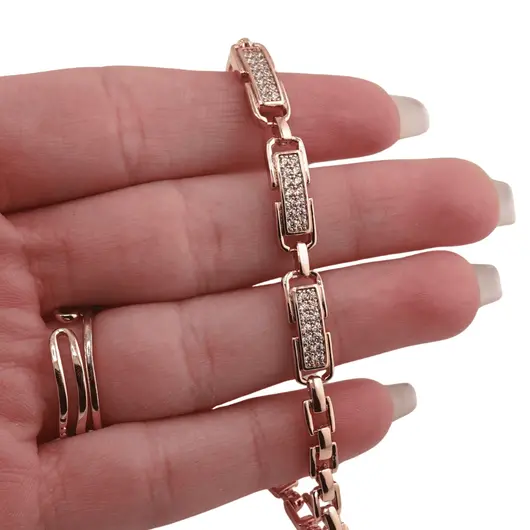 Bratara din cupru placat cu aur roz 18k, model box cu tablite, imagine 3