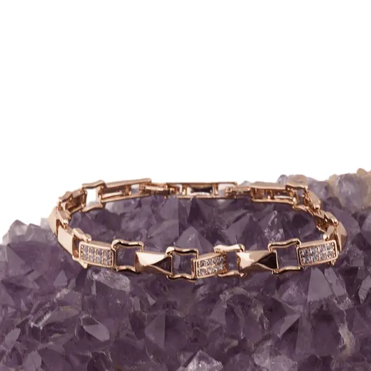 Bratara din cupru placat cu aur roz 18k, model box cu tablite mici, imagine 2