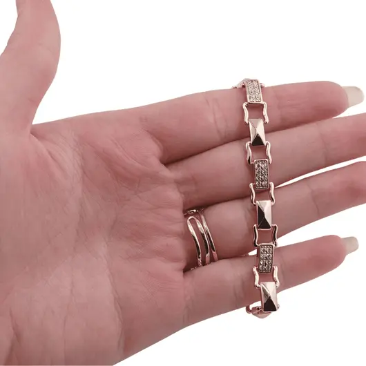 Bratara din cupru placat cu aur roz 18k, model box cu tablite mici, imagine 3