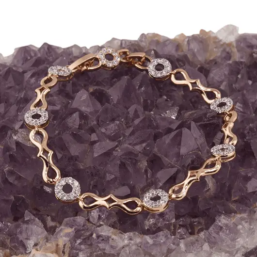 Bratara din cupru placat cu aur roz 18k, model cercuri cu zirconii, imagine 2