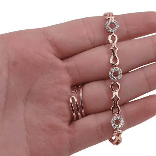 Bratara din cupru placat cu aur roz 18k, model cercuri cu zirconii, imagine 3